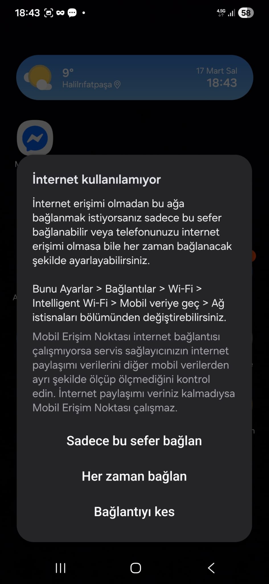 İnternet bağlantısı yok ekranı